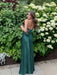 Emerald Green V-neck Beaded Satin A Line Prom Dress