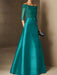 Short-Sleeve Off-the-Shoulder A-Line Mother of the Bride Dress with Belt Applique