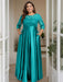 Green Plus Size Floor-Length Mother of the Bride A-Line Dress with 3/4 Sleeves Scoop Neck Bow & Sequins