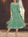 Princess A-Line Tea-Length Mother of the Bride Dress with Scoop Neck Half Sleeves Appliques and Jacket