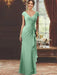 V-Neck Short-Sleeve Floor-Length Sheath Dress for the Mother of the Bride with Ruffles and Appliques