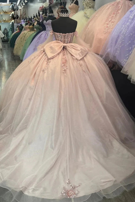 Off-the-Shoulder 3D Floral Quinceanera Dress Sweet 16 Ball Gown with Beadings