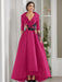 V-Neck A-Line Princess Floor-Length Mother of the Bride Dress with 3/4 Sleeves Appliques and Beading