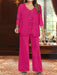 Plus Size 3-Piece Mother of the Bride Chiffon Pantsuit with V-Neck Floor-Length Jacket & Sequins