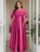 Fuchsia Plus Size Floor-Length Mother of the Bride A-Line Dress with 3/4 Sleeves Scoop Neck Bow & Sequins