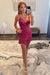 Fuchsia Sparkly Beaded Tight Short Homecoming Dress with Fringes
