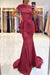 Fuchsia Short Sleeve Lace Mermaid Prom Dress with Slit