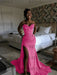 Fuchsia Sparkly Strapless Mermaid Sequined Prom Dress with Slit