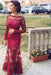 Fuchsia Trumpet/Mermaid Bateau Long Sleeves Applique Lace Dresses - Prom Dresses