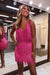 Fuchsia V-Neck Backless Tight Short Homecoming Dress with Fringes