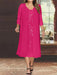 Fuchsia V-Neck Long-Sleeve Tea-Length Plus Size Mother of the Bride Dress with Jacket and Sequins