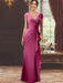 V-Neck Short-Sleeve Floor-Length Sheath Dress for the Mother of the Bride with Ruffles and Appliques