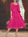 Princess A-Line Tea-Length Mother of the Bride Dress with Scoop Neck Half Sleeves Appliques and Jacket