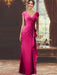 V-Neck Short-Sleeve Floor-Length Sheath Dress for the Mother of the Bride with Ruffles and Appliques