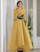 V-Neck A-Line Princess Floor-Length Mother of the Bride Dress with 3/4 Sleeves Appliques and Beading