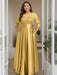 Yellow Plus Size Floor-Length Mother of the Bride A-Line Dress with 3/4 Sleeves Scoop Neck Bow & Sequins