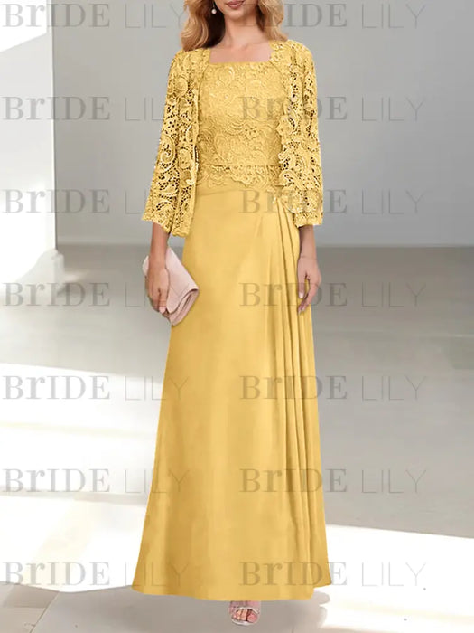 2 A-Line/Princess Scoop Mother of the Bride Dresses with Pleated & Lace Appliques Floor-Length