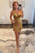Gold Sparkly Beaded Tight Short Homecoming Dress with Fringes