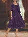 Princess A-Line Tea-Length Mother of the Bride Dress with Scoop Neck Half Sleeves Appliques and Jacket