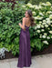 Grape V-neck Beaded Satin A Line Prom Dress