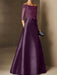 Short-Sleeve Off-the-Shoulder A-Line Mother of the Bride Dress with Belt Applique