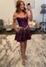 Grape Pearl Corset Homecoming Dress with Off-Shoulder Straps