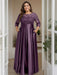 Grape Plus Size Floor-Length Mother of the Bride A-Line Dress with 3/4 Sleeves Scoop Neck Bow & Sequins