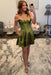 Green Pearl Corset Homecoming Dress with Off-Shoulder Straps