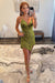 Green Sparkly Beaded Tight Short Homecoming Dress with Fringes