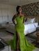 Green Sparkly Strapless Mermaid Sequined Prom Dress with Slit