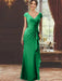 V-Neck Short-Sleeve Floor-Length Sheath Dress for the Mother of the Bride with Ruffles and Appliques