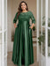 Emerald Green Plus Size Floor-Length Mother of the Bride A-Line Dress with 3/4 Sleeves Scoop Neck Bow & Sequins
