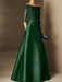 Short-Sleeve Off-the-Shoulder A-Line Mother of the Bride Dress with Belt Applique