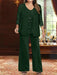 Plus Size 3-Piece Mother of the Bride Chiffon Pantsuit with V-Neck Floor-Length Jacket & Sequins