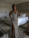 Grey Sparkly Strapless Mermaid Sequined Prom Dress with Slit
