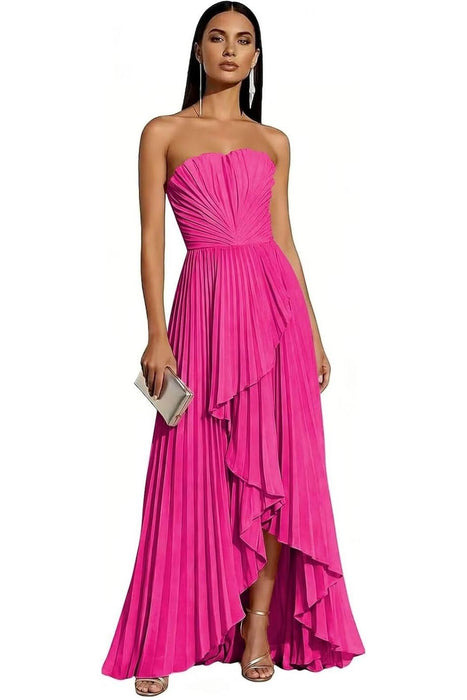 Strapless Pleated Chiffon High-Low Bridesmaid Dress