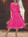 Princess A-Line Tea-Length Mother of the Bride Dress with Scoop Neck Half Sleeves Appliques and Jacket