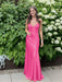 Hot Pink V-neck Beaded Satin A Line Prom Dress