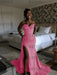 Hot Pink Sparkly Strapless Mermaid Sequined Prom Dress with Slit
