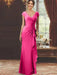 V-Neck Short-Sleeve Floor-Length Sheath Dress for the Mother of the Bride with Ruffles and Appliques