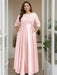 Pink Plus Size Floor-Length Mother of the Bride A-Line Dress with 3/4 Sleeves Scoop Neck Bow & Sequins