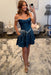 Ink Blue Pearl Corset Homecoming Dress with Off-Shoulder Straps