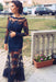 Ink Blue Trumpet/Mermaid Bateau Long Sleeves Applique Lace Dresses - Prom Dresses