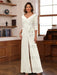 V-Neck Chiffon Jumpsuit with Ruched Detail and 3/4 Sleeves for the Mother