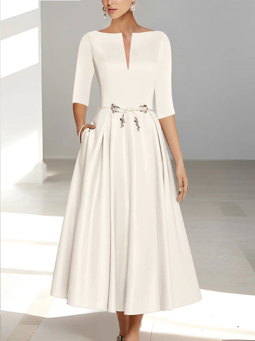 A-Line Mother of the Bride Dress Half Sleeves Pockets