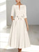 Ivory Ankle-Length Mother of the Bride A-Line Dress with Half Sleeves and Pockets