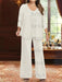Plus Size 3-Piece Mother of the Bride Chiffon Pantsuit with V-Neck Floor-Length Jacket & Sequins