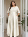 Ivory Plus Size Floor-Length Mother of the Bride A-Line Dress with 3/4 Sleeves Scoop Neck Bow & Sequins