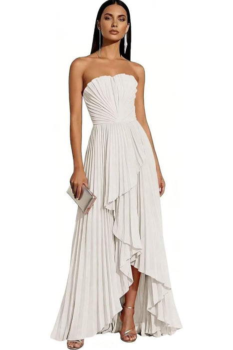 Strapless Pleated Chiffon High-Low Bridesmaid Dress