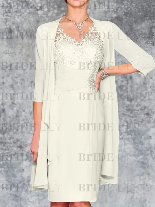 Ivory Knee-Length V-Neck Sheath/Column Mother of the Bride Dresses